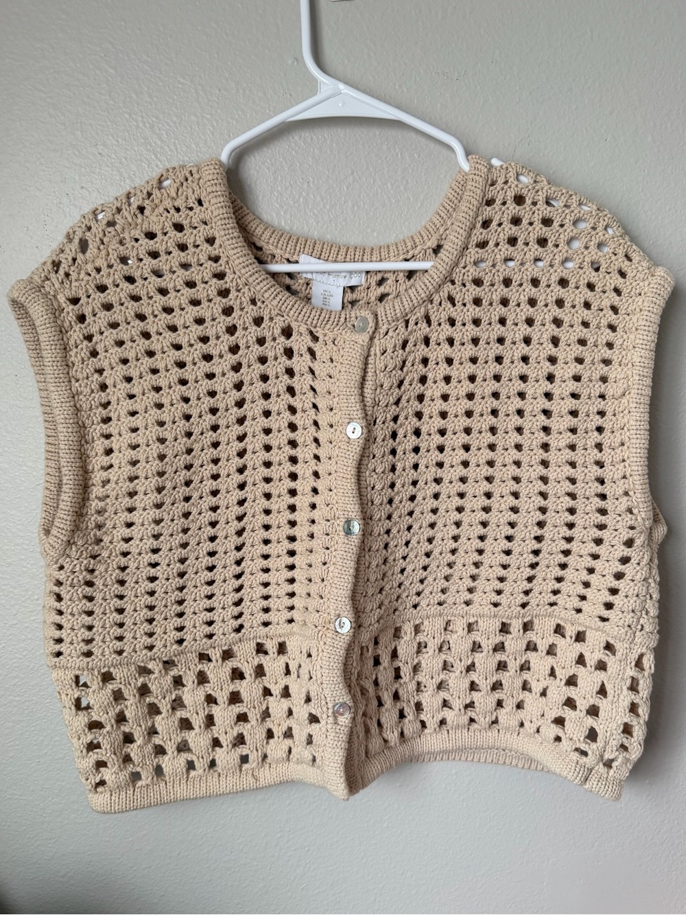 House of Harlow 1960 Knit Button-Front Crochet Vest - Beige Women’s L Boho Beach - Picture 2 of 6